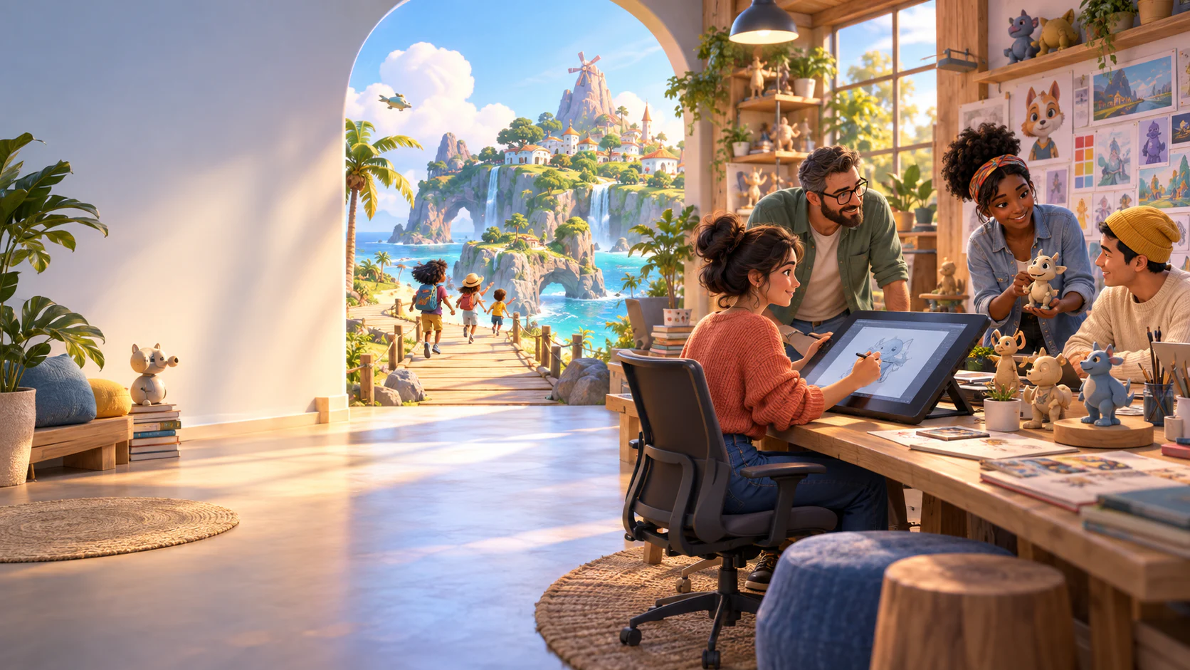 A creative game studio opens into the imaginative TurboKids learning island