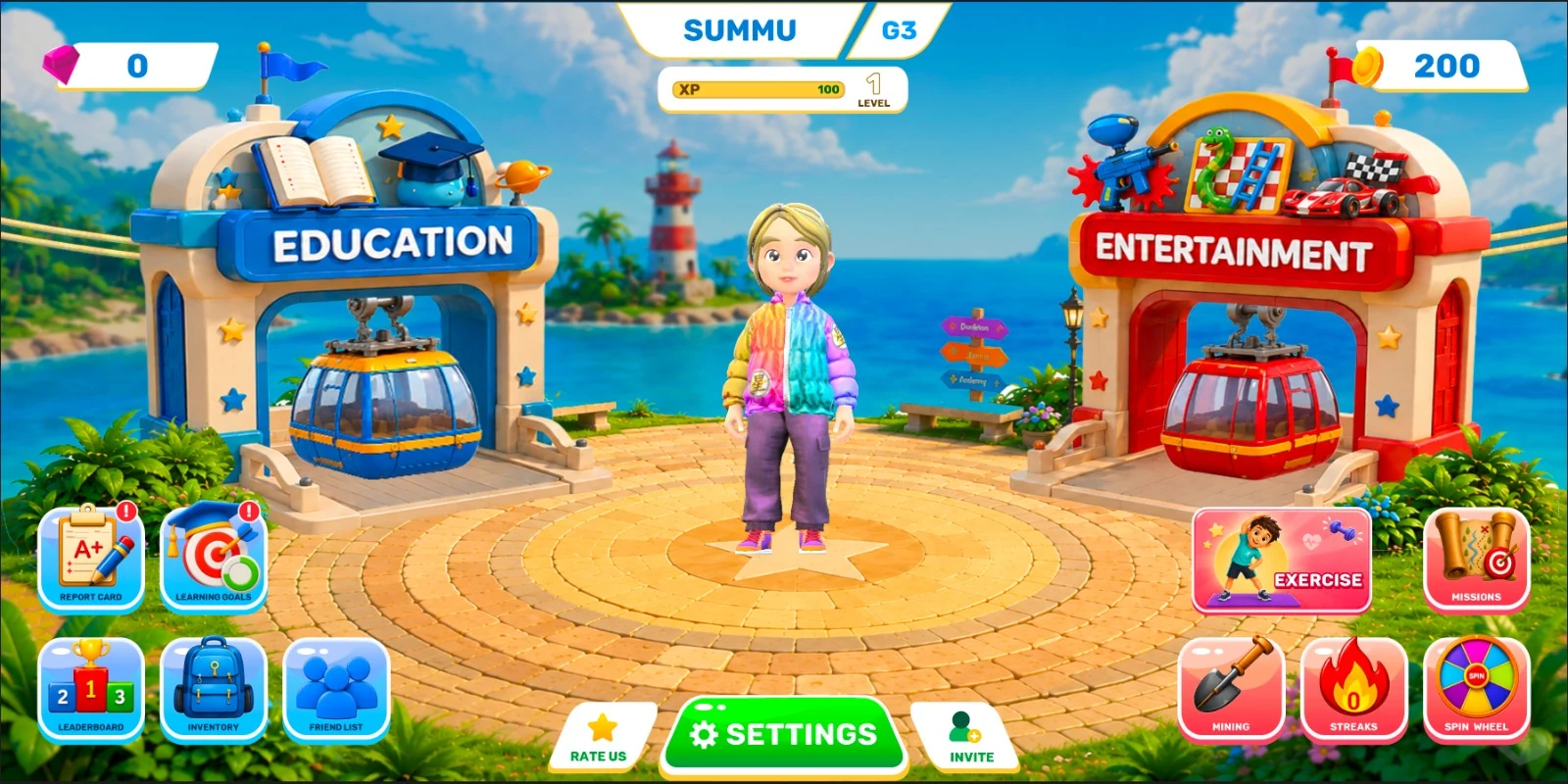 TurboKids app homescreen with education and entertainment gateways